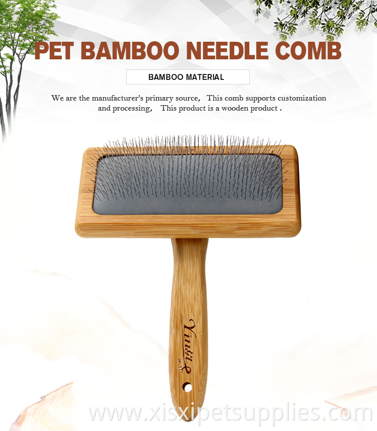 Factory Wholesale Bamboo Wooden Long Pin Pet Wire Brush Cat Dog Grooming Slicker Brush
